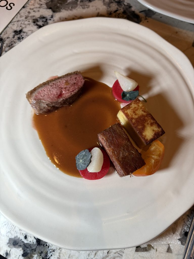 Aged Crescent Farms duck, mandarinquat, and pain perdu